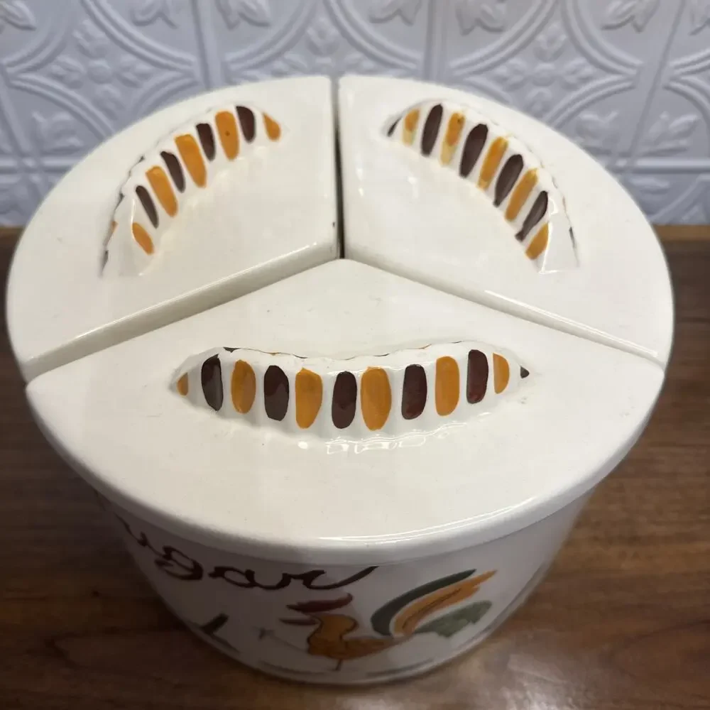 Vtg California Pottery Strutting Rooster Canister, Three-Piece Set For Parts
